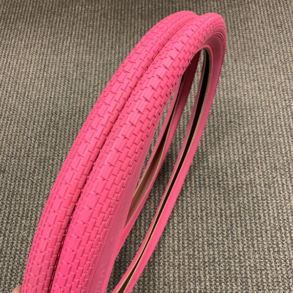 BICYCLE TIRES 26 X 2.125 BRICK TREAD PINK FIT SCHWINN PHANTOM HUFFY AN