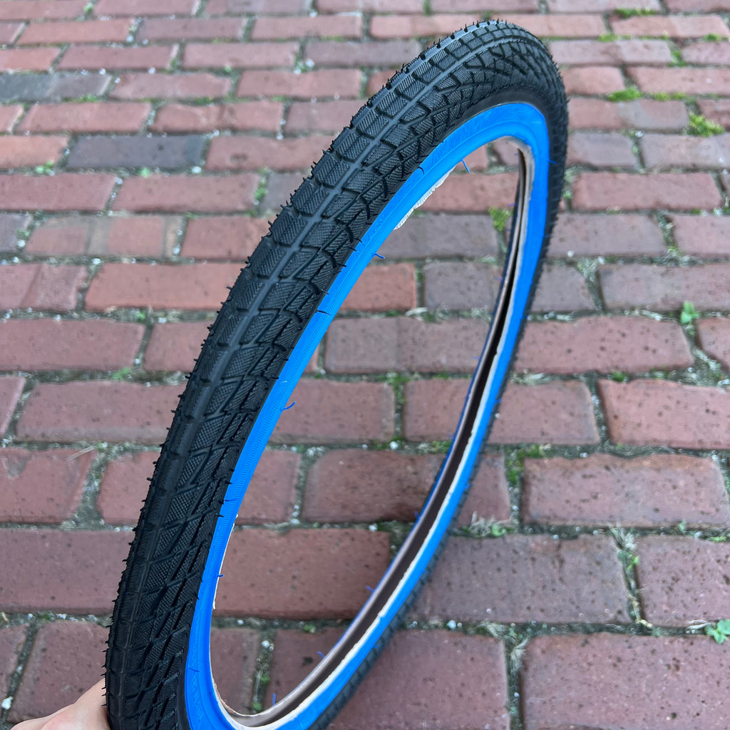 BICYCLE TIRE 20 X 1.95 BLACK / BLUE WALL FITS OLD SCHOOL BMX GT MONGOOSE SCHWINN