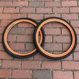 BICYCLE TIRES 20 X 1.95 BLACK / ORANGE WALL FIT OLD SCHOOL BMX GT MONGOOSE SCHWINN & OTHERS