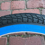 BICYCLE TIRE 20 X 1.95 BLACK / BLUE WALL FITS OLD SCHOOL BMX GT MONGOOSE SCHWINN