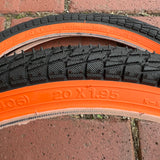 BICYCLE TIRES 20 X 1.95 BLACK / ORANGE WALL FIT OLD SCHOOL BMX GT MONGOOSE SCHWINN & OTHERS