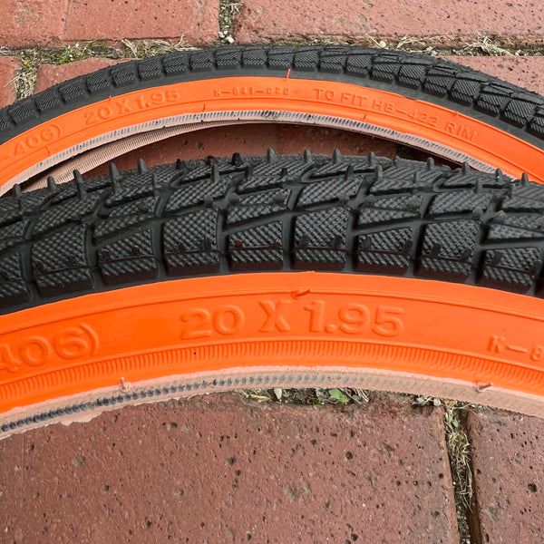 BICYCLE TIRES 20 X 1.95 BLACK / ORANGE WALL FIT OLD SCHOOL BMX GT MONG ...