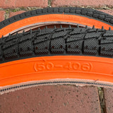 BICYCLE TIRES 20 X 1.95 BLACK / ORANGE WALL FIT OLD SCHOOL BMX GT MONGOOSE SCHWINN & OTHERS