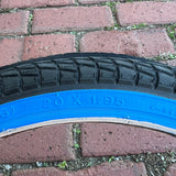 BICYCLE TIRE 20 X 1.95 BLACK / BLUE WALL FITS OLD SCHOOL BMX GT MONGOOSE SCHWINN