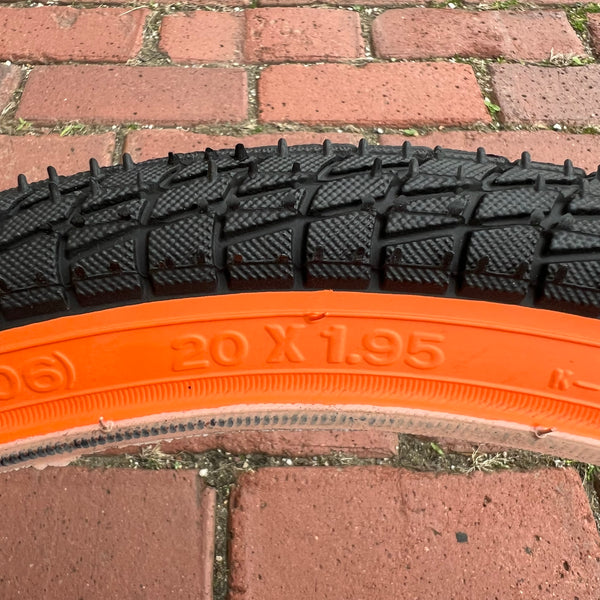 BICYCLE TIRE 20 X 1.95 BLACK / ORANGE WALL FITS OLD SCHOOL BMX GT MONG ...