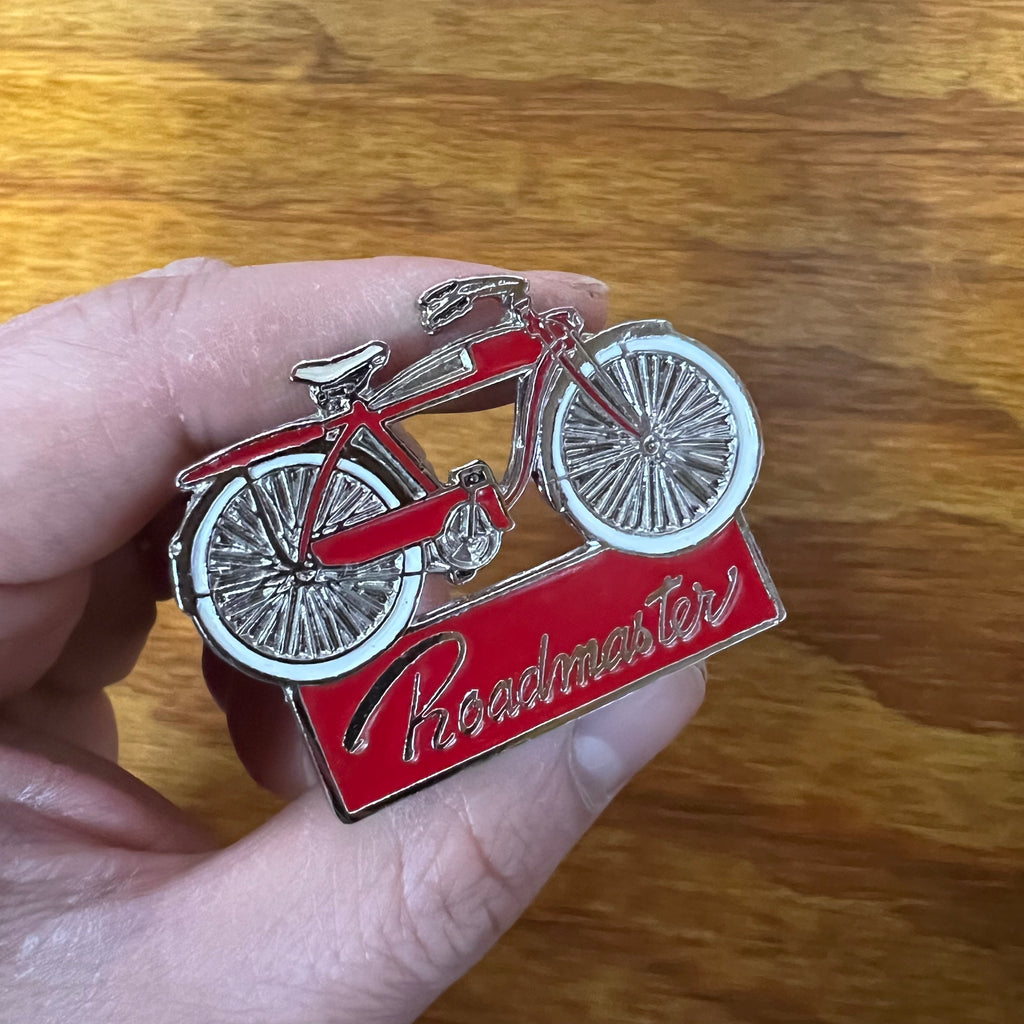 ROADMASTER LAPEL PIN VINTAGE RED BICYCLE STEEL METAL BRASS NOS